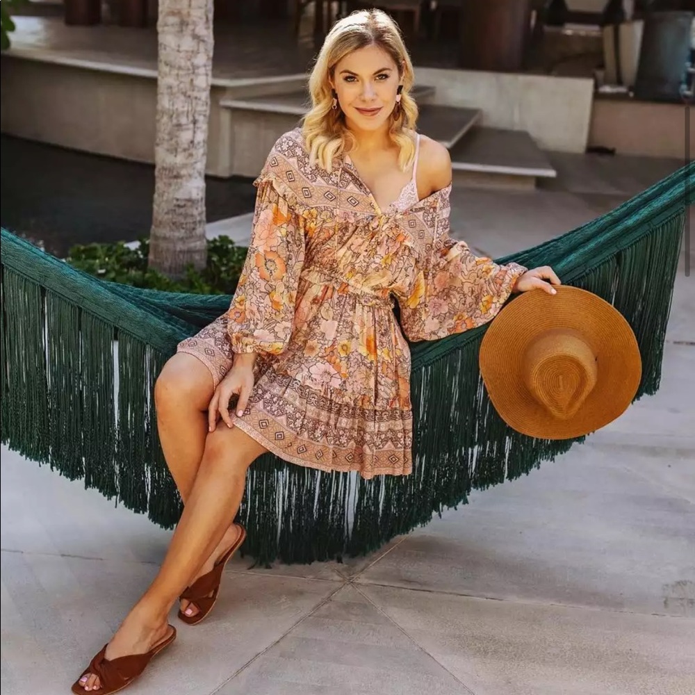 Gypsy Boho Festival Floral Mini Long Sleeve Dress - Picture 11 of 12